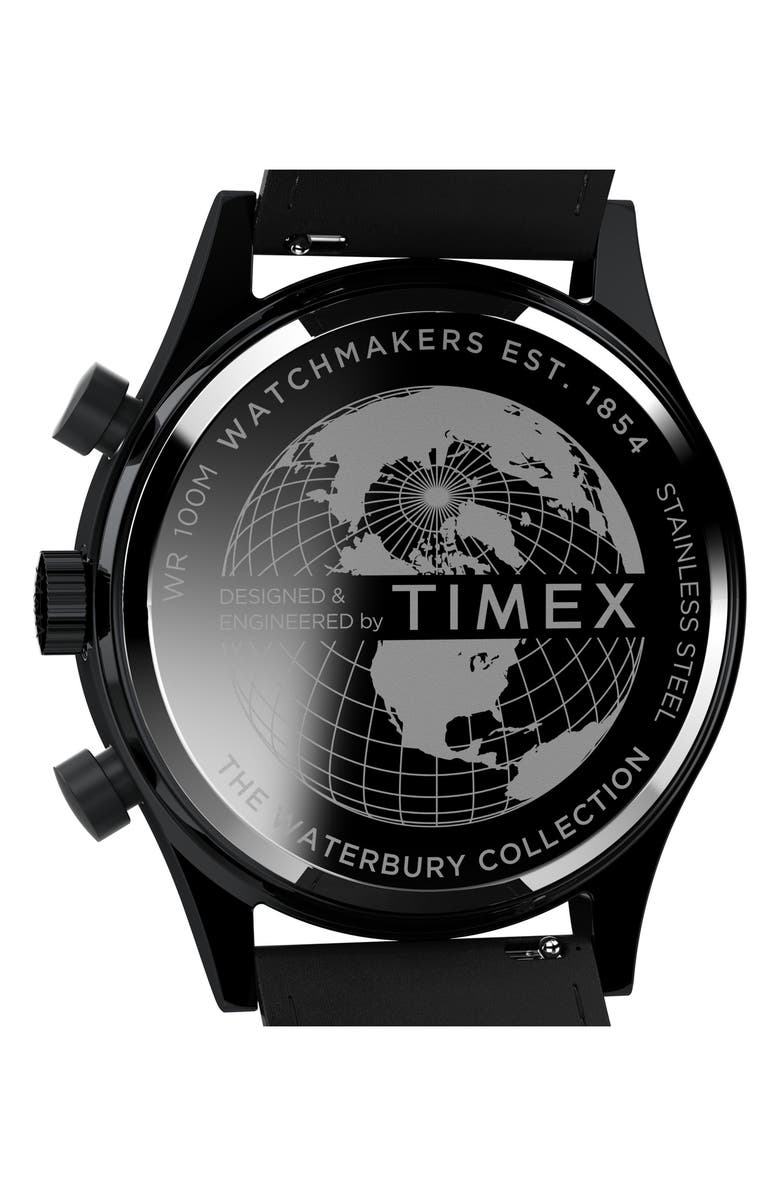 Timex<sup>®</sup> Waterbury Traditional Fly Back Chronograph Leather Strap Watch, 43mm, Alternate, color, 