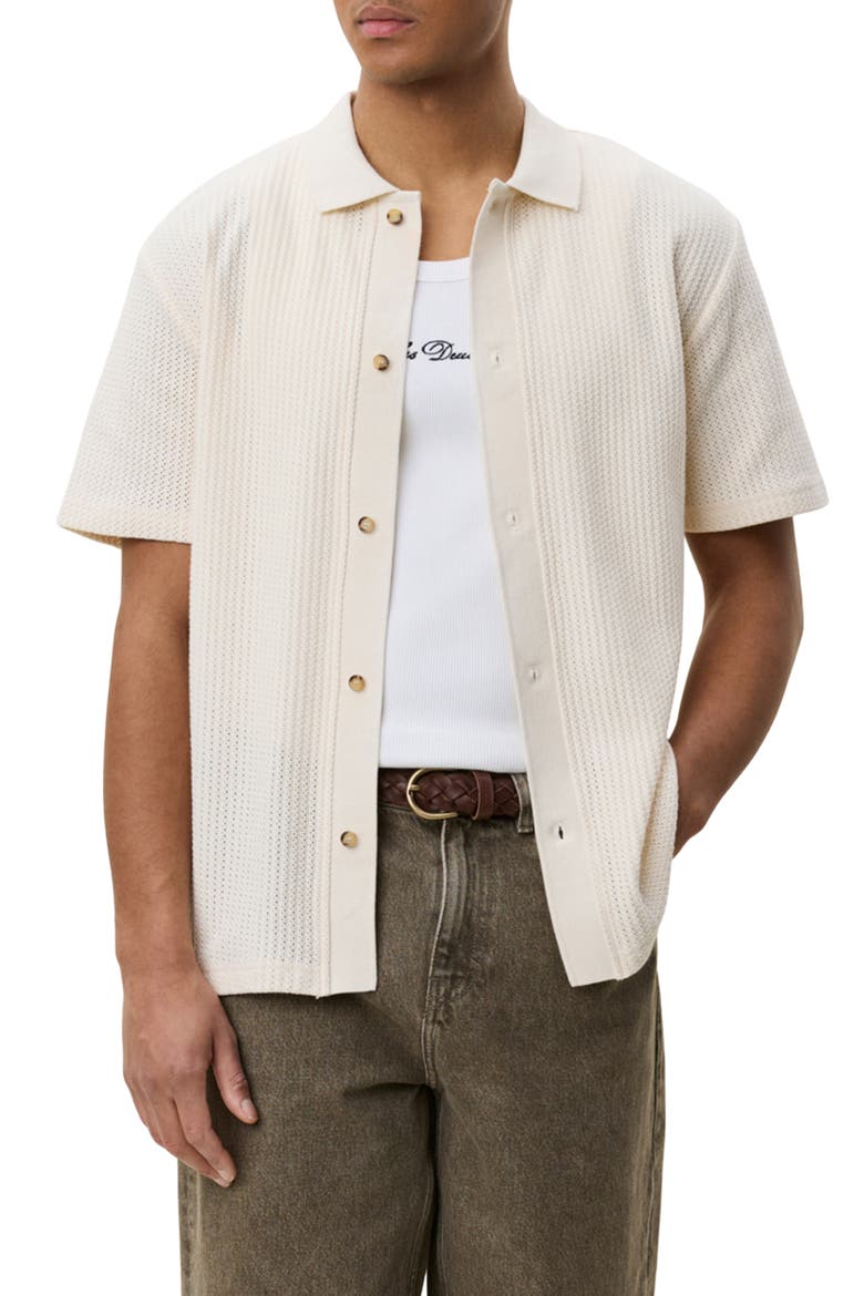 Pointelle Short Sleeve Cardigan, Main, color, EGGNOG WHITE