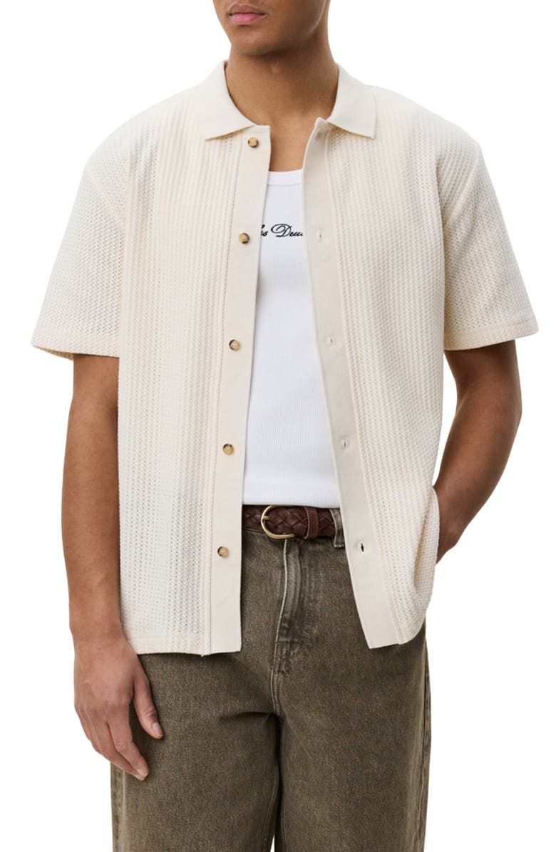 Les Deux Pointelle Short Sleeve Cardigan, Main, color, Eggnog White