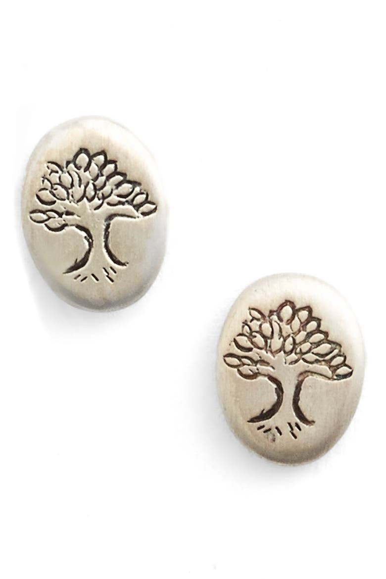 'Tree of Life' Engraved Stud Earrings, Main, color, SILVER