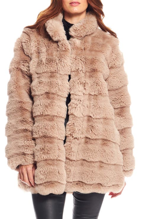 Beige Cropped Manhattan Faux Fur Coat