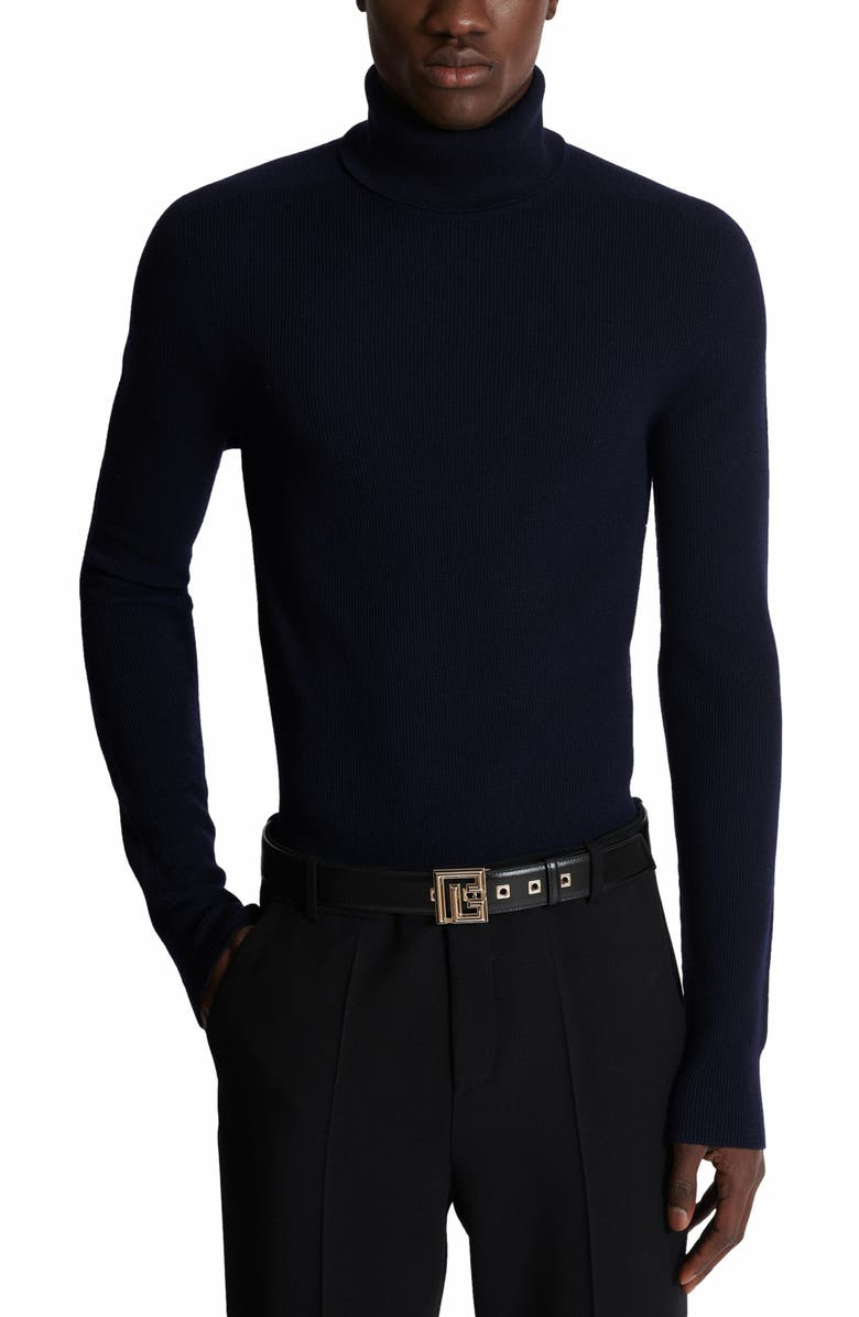Balmain Leather P-Belt, Alternate, color, 