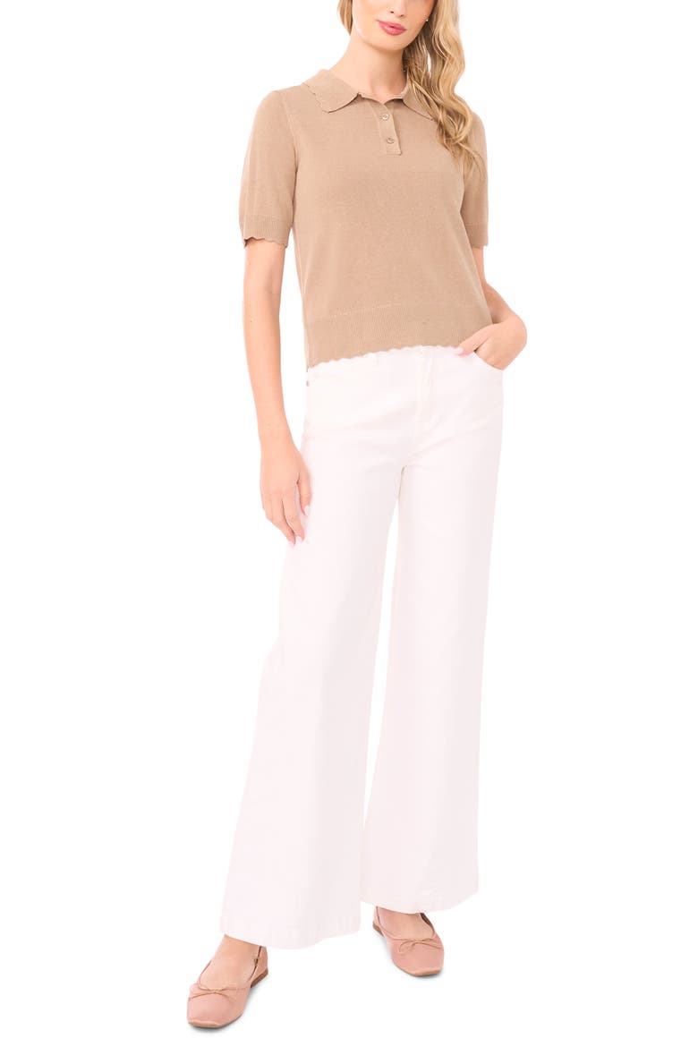 Scalloped Sweater Polo, Alternate, color, WEATHERED TEAK