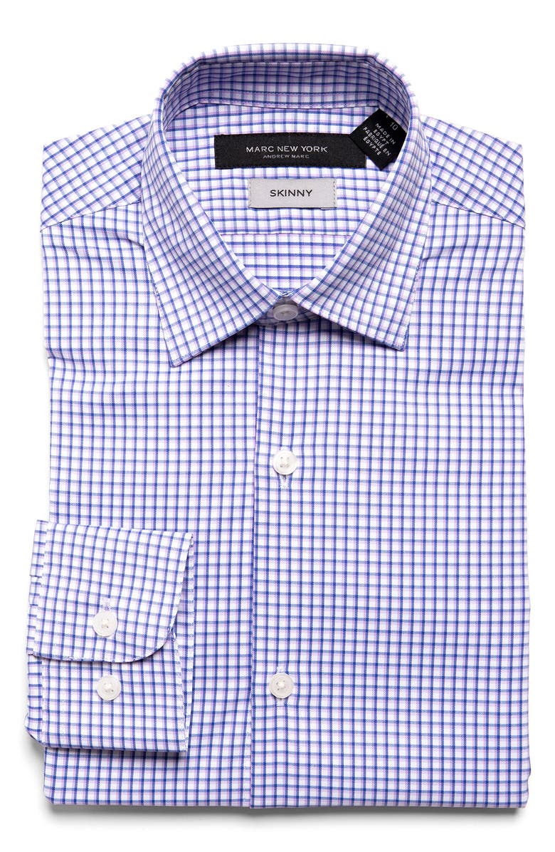 Andrew Marc Kids' Skinny Fit Windowpane Check Stretch Button-Up Shirt, Main, color, 