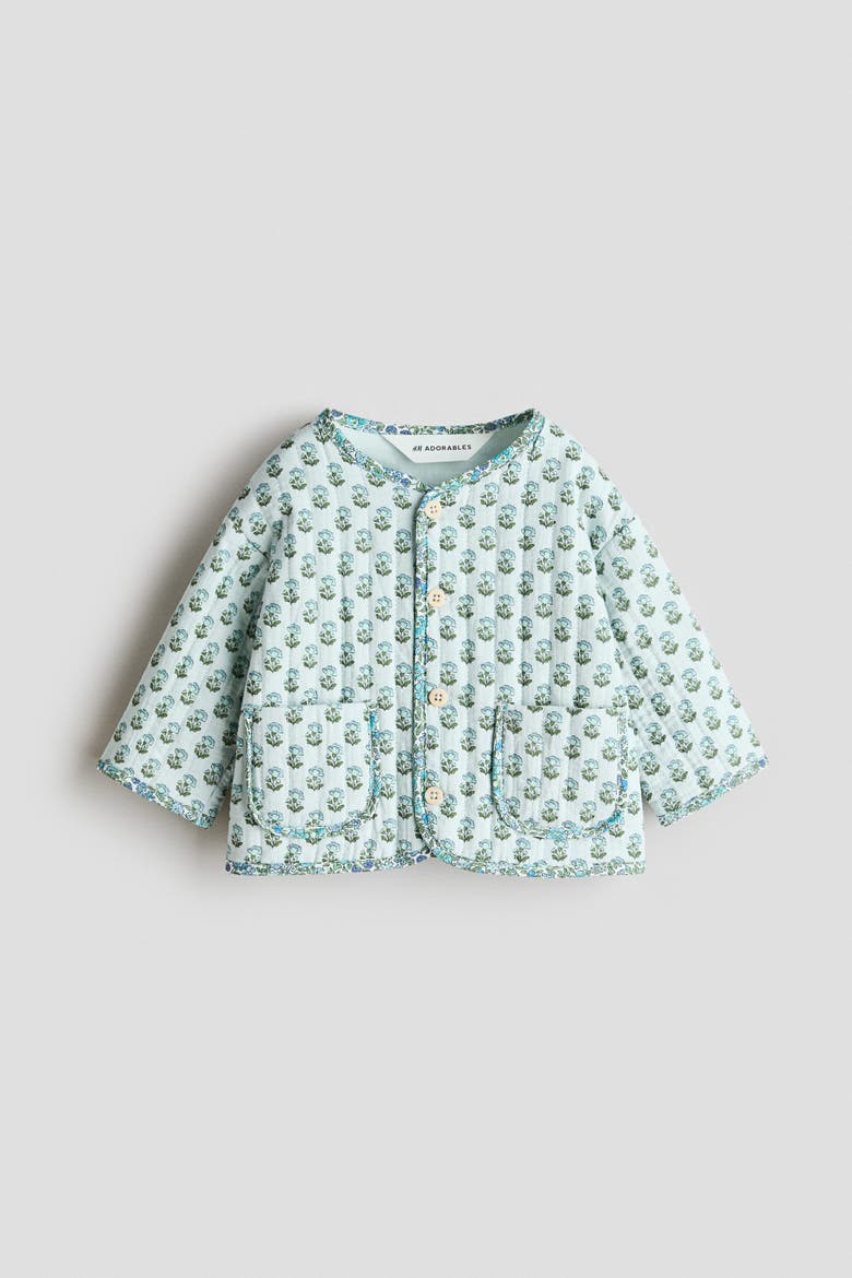 Quilted Patchwork-print Jacket, Alternate, color, Light turquoise/floral