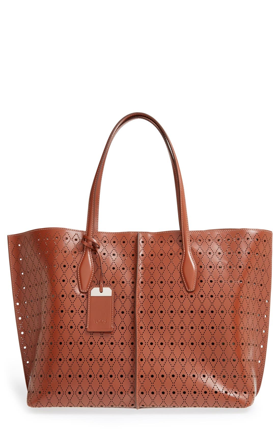 'Joy' Laser Perforated Leather Tote, Main, color, CUOIO