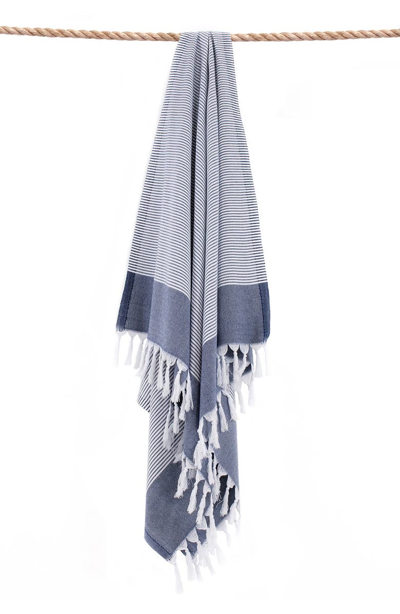 Linum Home Textiles 100% Turkish Aegean Cotton Elegant Thin Stripe Pestemal Beach Towel - Navy, Alternate, color,
