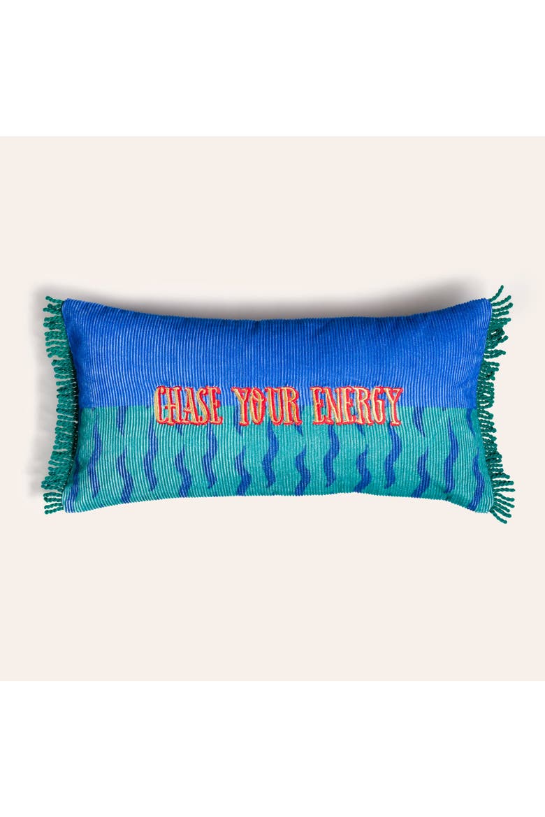 Ghuni Fringed Embroidered 100% Cotton Home Accent, Main, color, Blue - Green