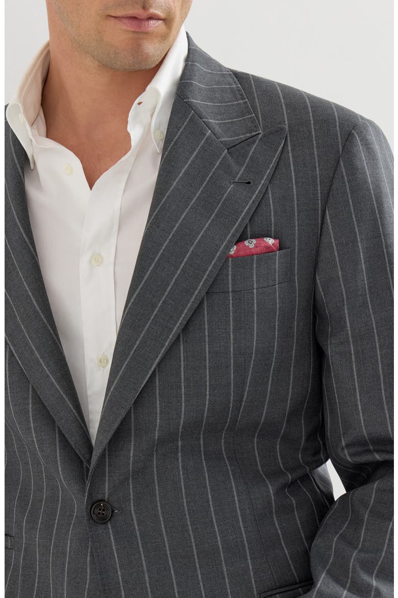 Super 150s virgin wool wide chalk stripe batavia Tailor blazer with peak lapels, Alternate, color, Grey