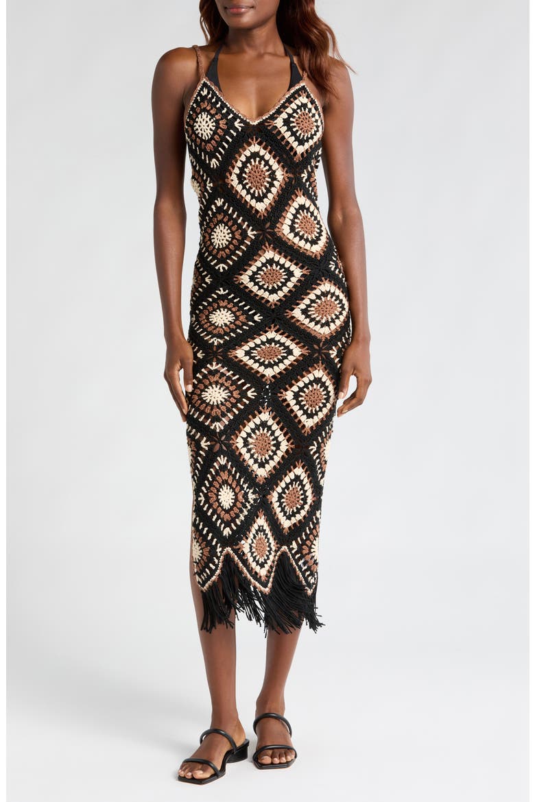 Crochet Maxi Cover-Up Dress, Main, color, BLACK MULTI