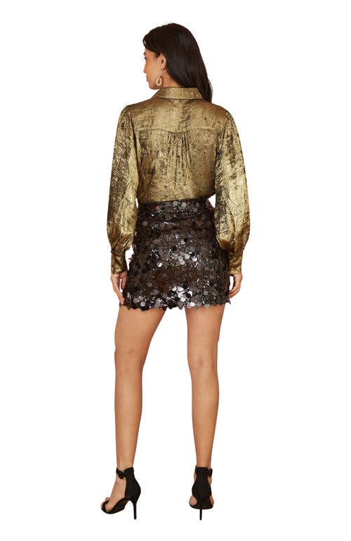 Yumi Metallic Relaxed Balloon Sleeve Shirt In Gold