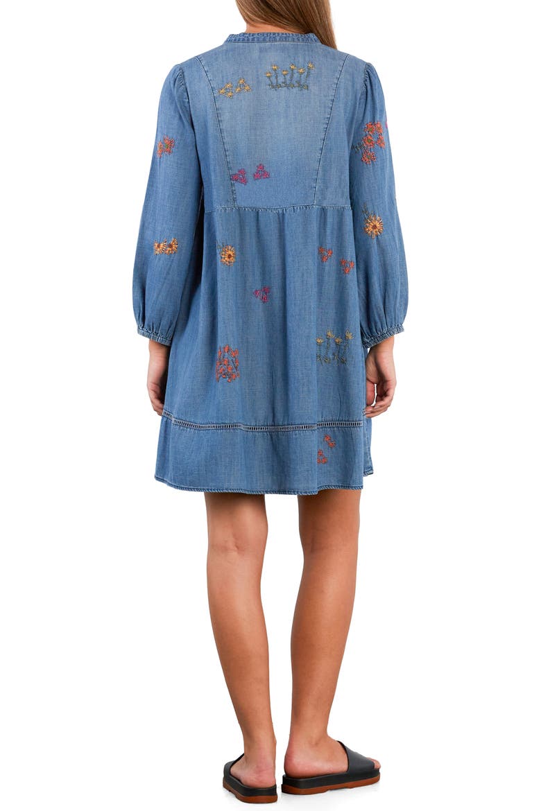 La La La Embroidered Long Sleeve Denim Dress, Alternate, color, WASHED DENIM