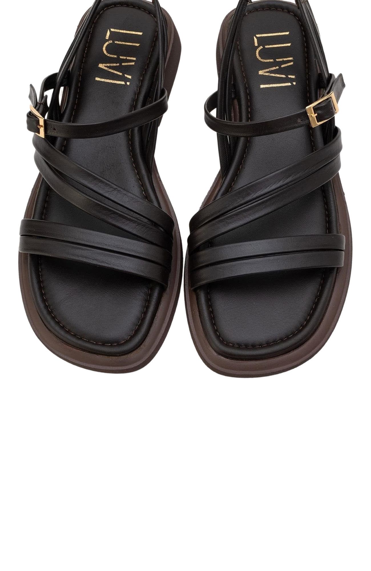 Forever & Always Shoes Cesar Leather Sandals, Alternate, color, Dark Brown Leather