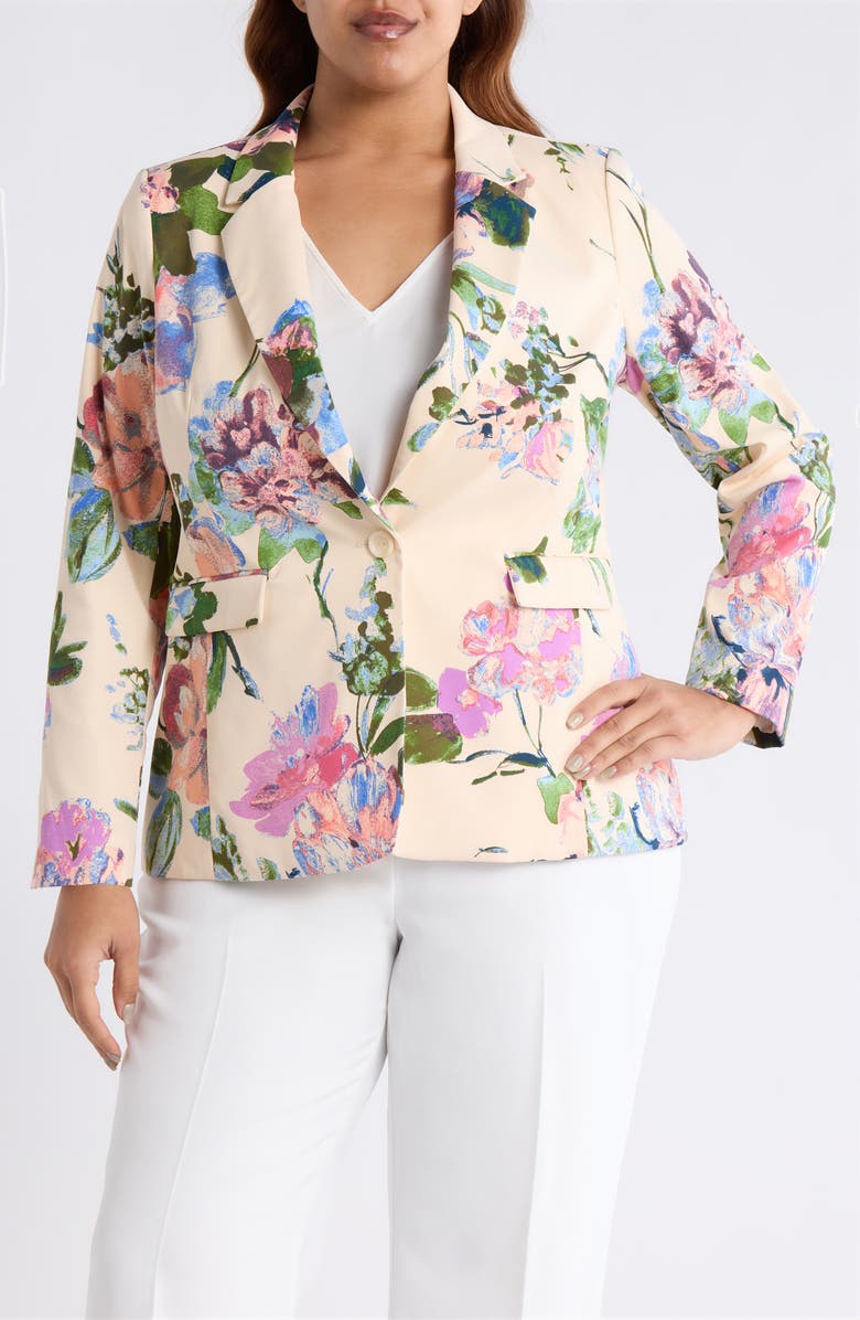 Tahari ASL Floral One-Button Blazer, Alternate, color, Sand Peach