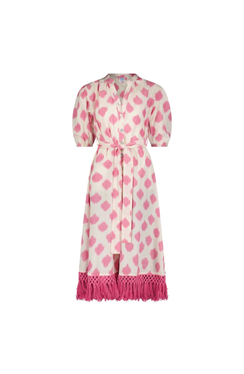 Mer St. Barth Estelle Women's Fringed Shirtdress White Pink Ikat, Alternate, color, Pink