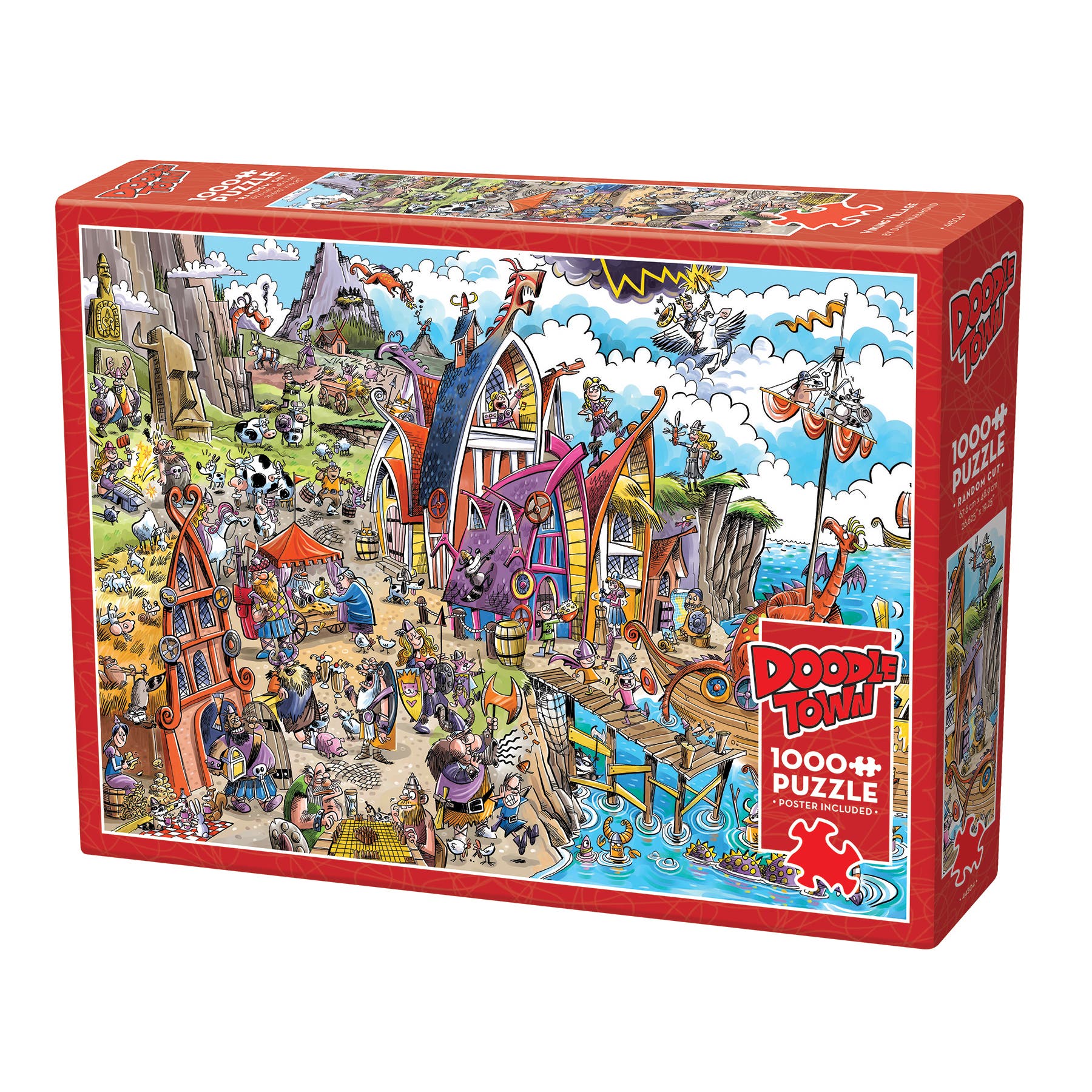 DoodleTown Viking Village 1000 Piece Puzzle Reference Poster Included in Multicolored 