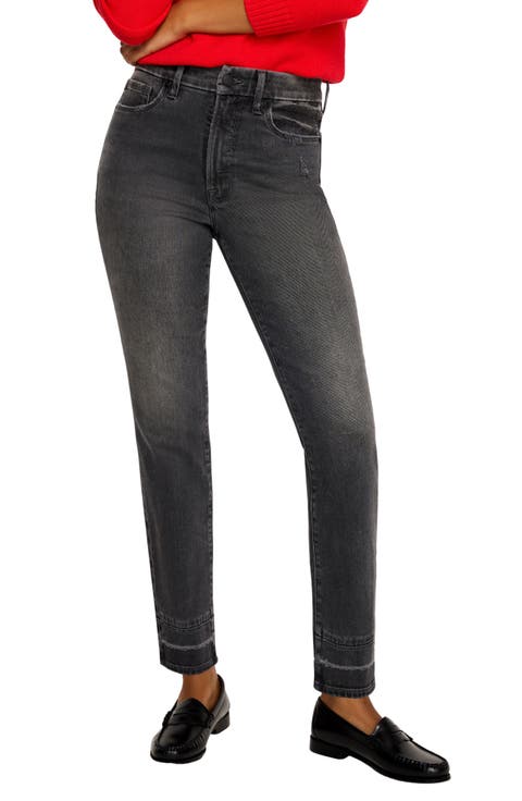 Good Classic Released Hem High Waist Ankle Slim Straight Leg Jeans (Black 345) (Regular & Plus)