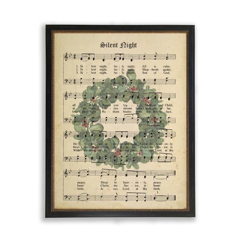 Silent Night Sheet Music With Wreath in Beaded Frame