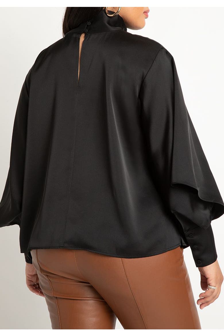 Draped Neck Satin Blouse, Alternate, color, BLACK ONYX