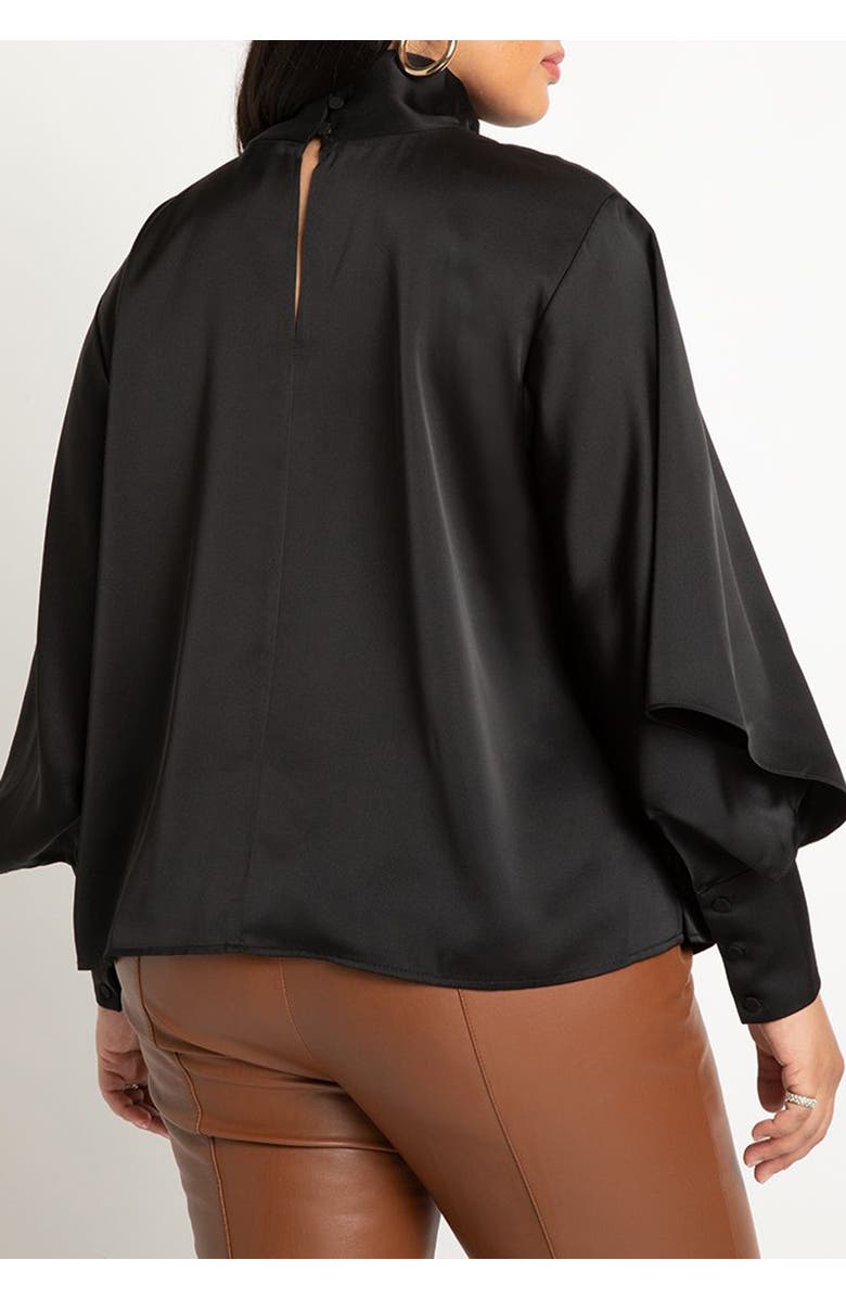 ELOQUII Draped Neck Satin Blouse, Alternate, color, Totally Black