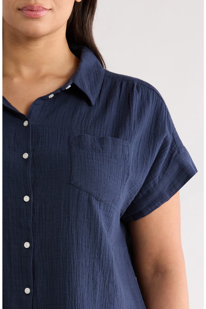 Cotton Gauze Button-Up Shirt, Alternate, color, NAVY STILL