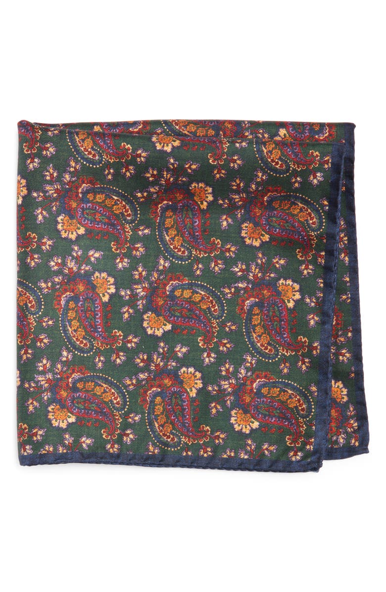 Nordstrom Paisley Silk Pocket Square, Main, color, Green