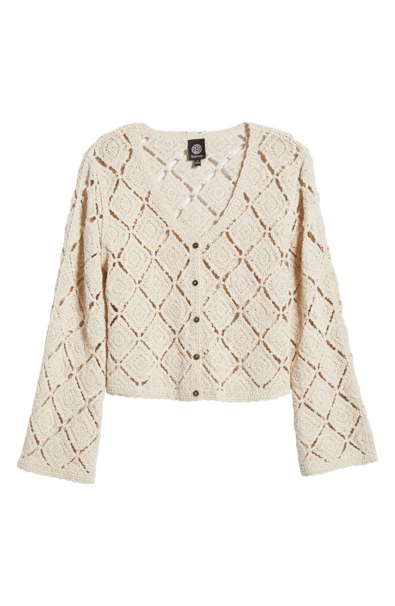 Bobeau Crochet Cardigan, Alternate, color, Light Oatmeal