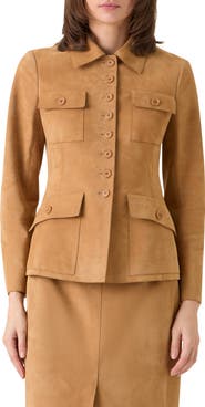 Akris Delia Fitted Goatskin Suede Jacket