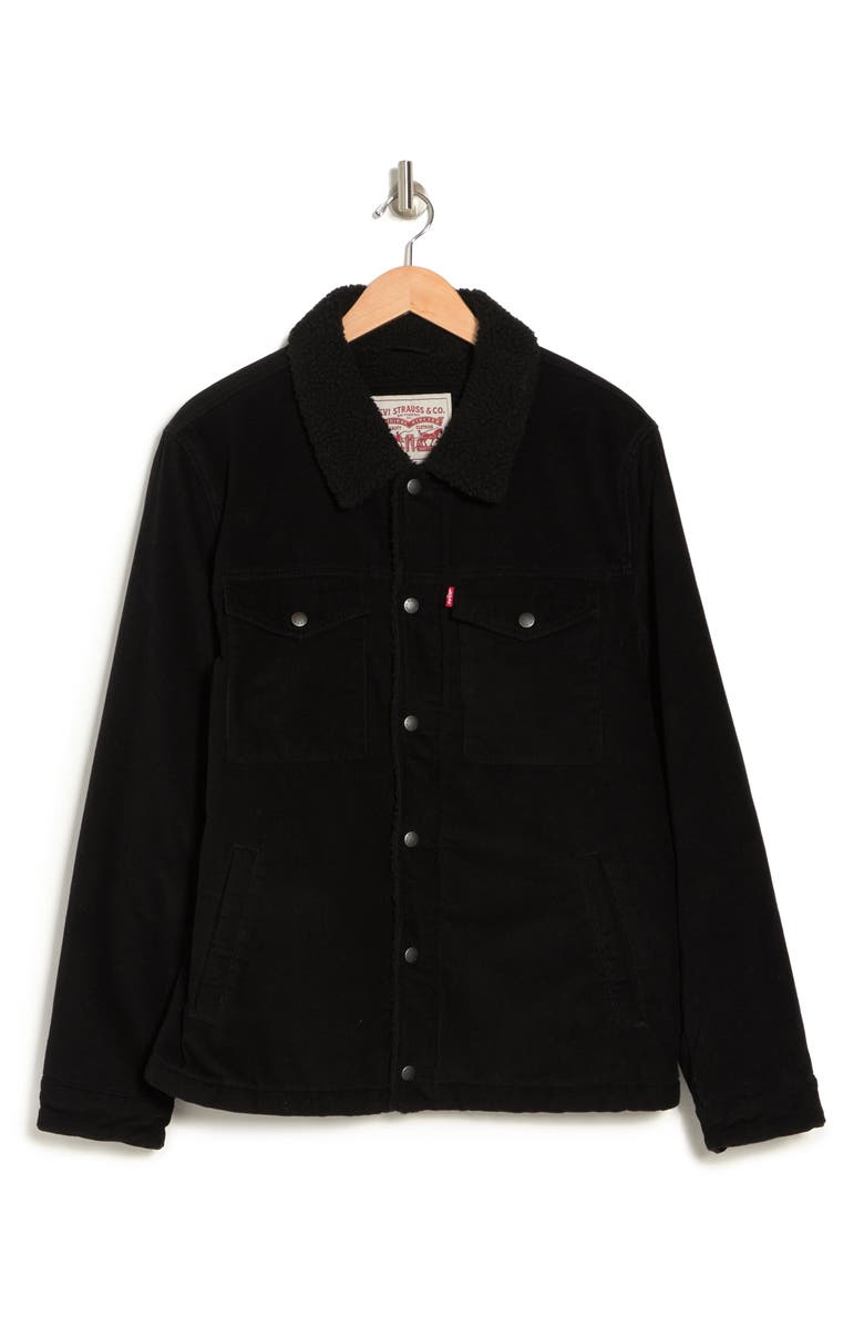 Levi's<sup>®</sup> Corduroy Faux Shearling Lined Trucker Jacket, Alternate, color, Black