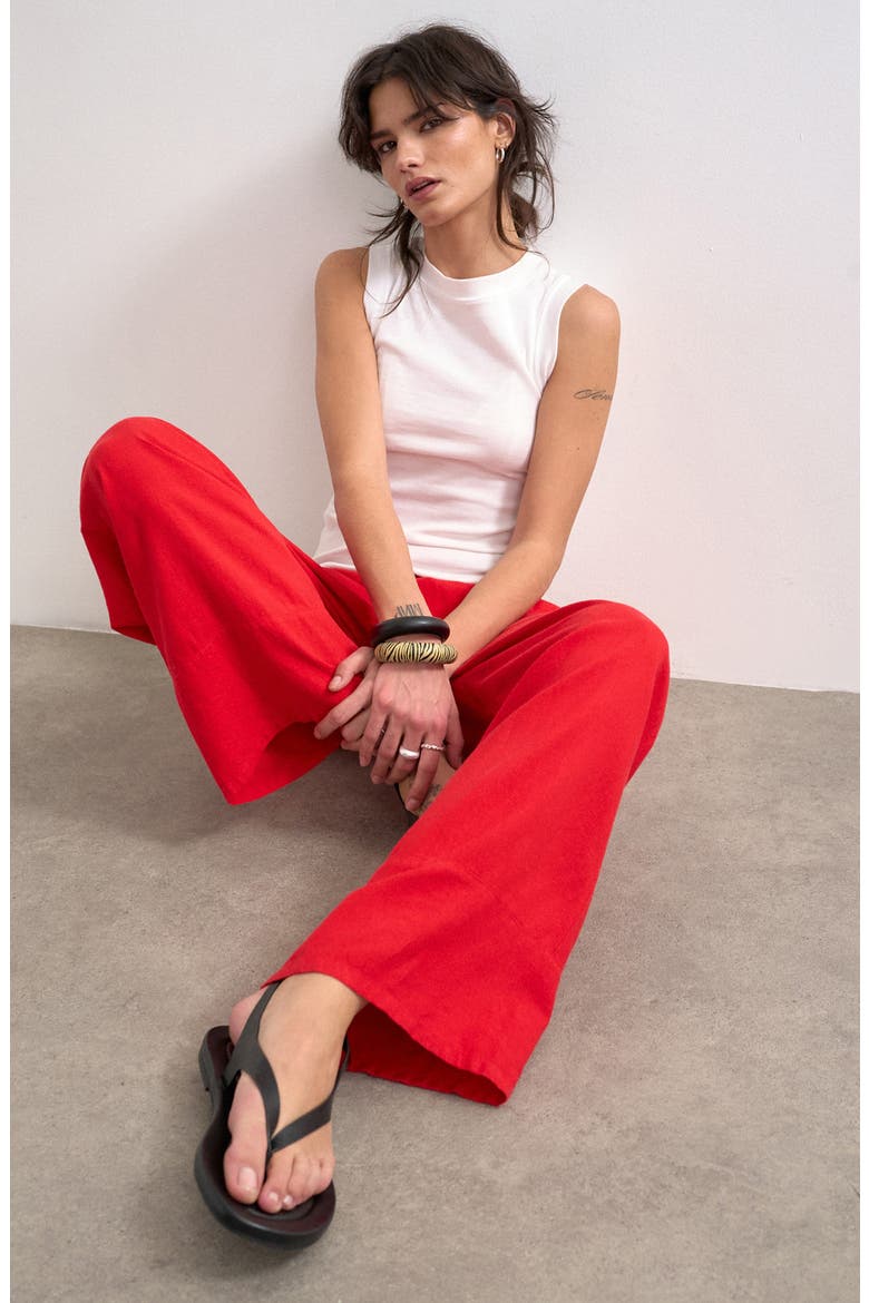 Linen Blend Straight Leg Pants, Alternate, color, RED