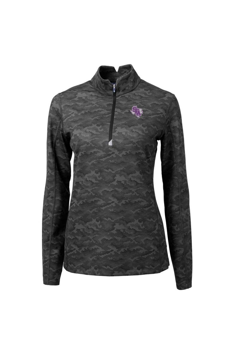 Women's Cutter & Buck Black Stephen F Austin Lumberjacks Traverse Camo Quarter-Zip Pullover Top, Alternate, color, Black