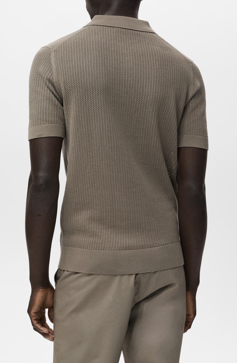 MANGO Openwork Knit Cotton Polo, Alternate, color, Dark Green