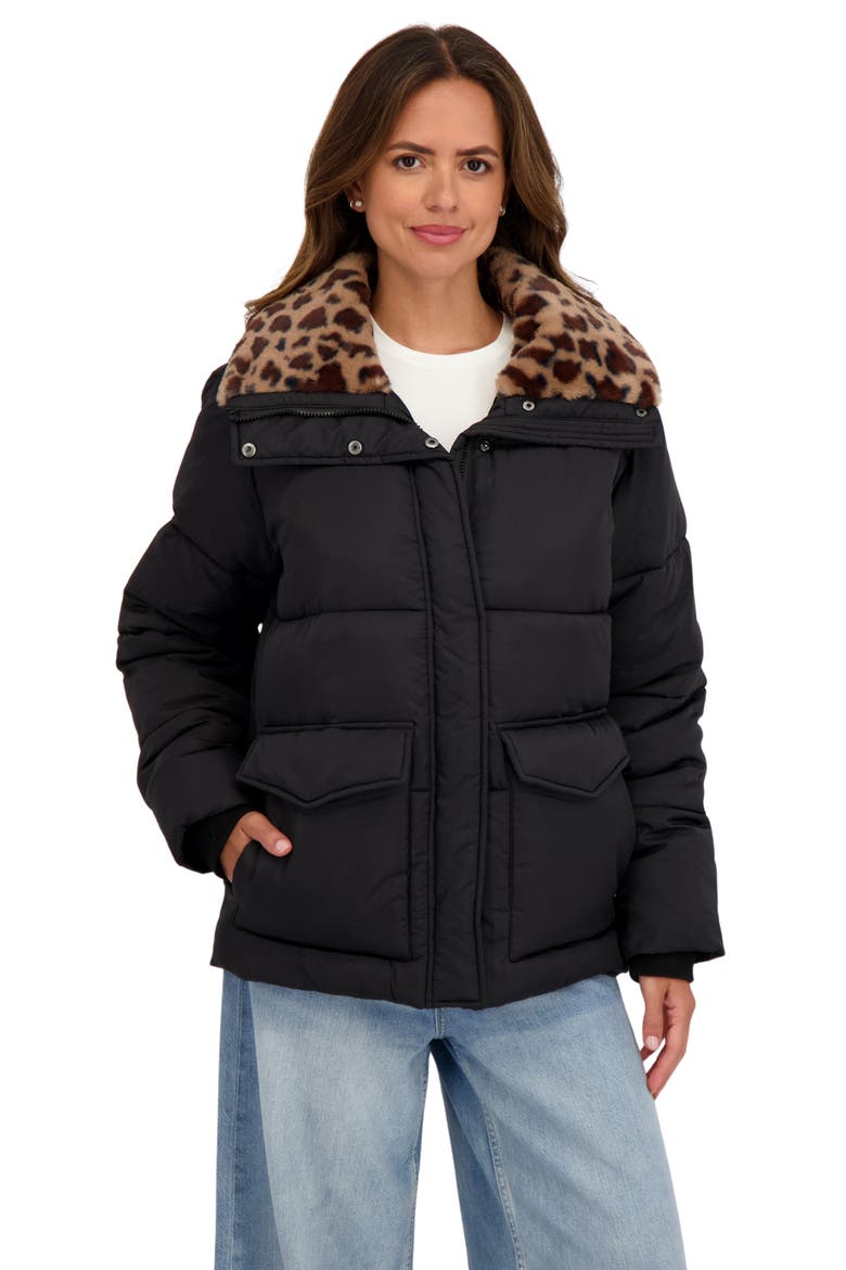 Water Resistant Faux Fur Collar Puffer Jacket, Alternate, color, BLACK