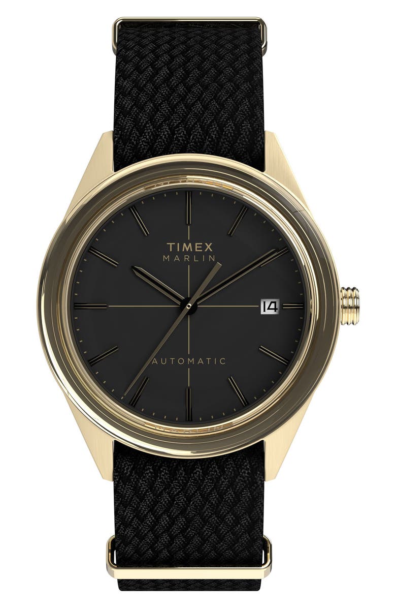 Timex<sup>®</sup> Marlin<sup>®</sup> Jet Automatic Fabric Strap Watch, 38mm, Main, color, Gold