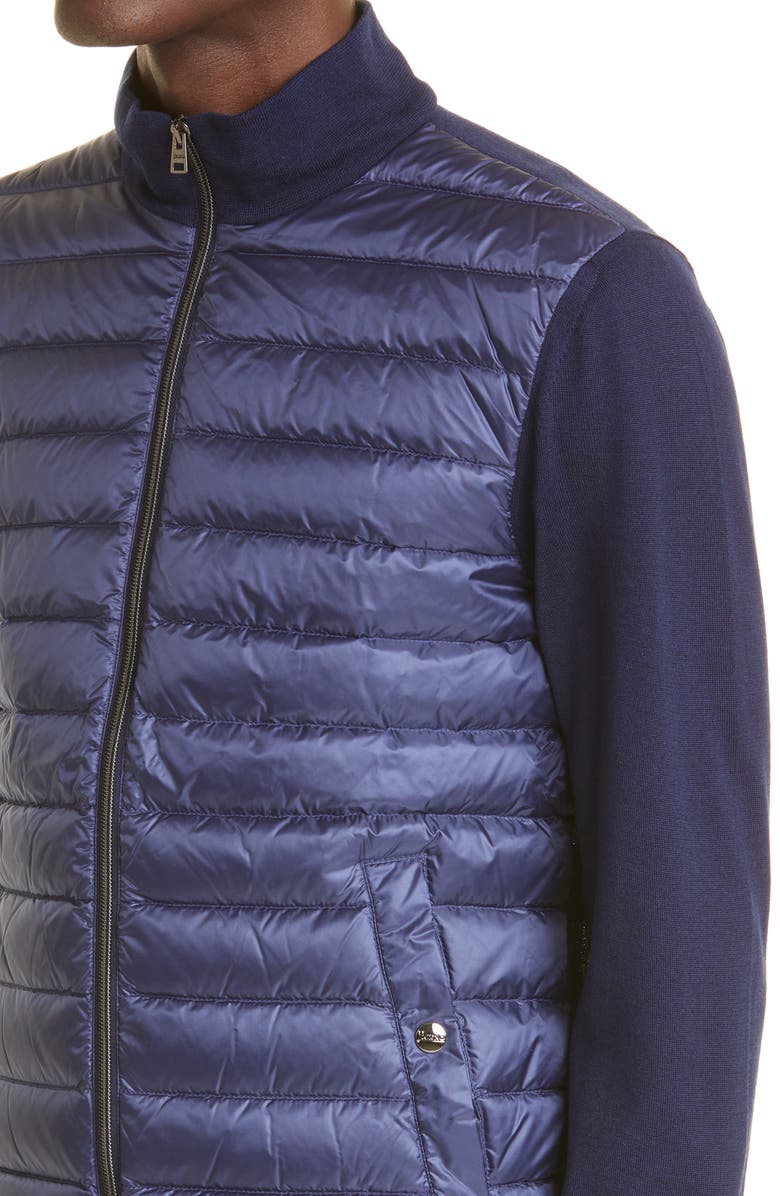 Herno Quilted Down Front Wool & Silk Cardigan, Alternate, color, 