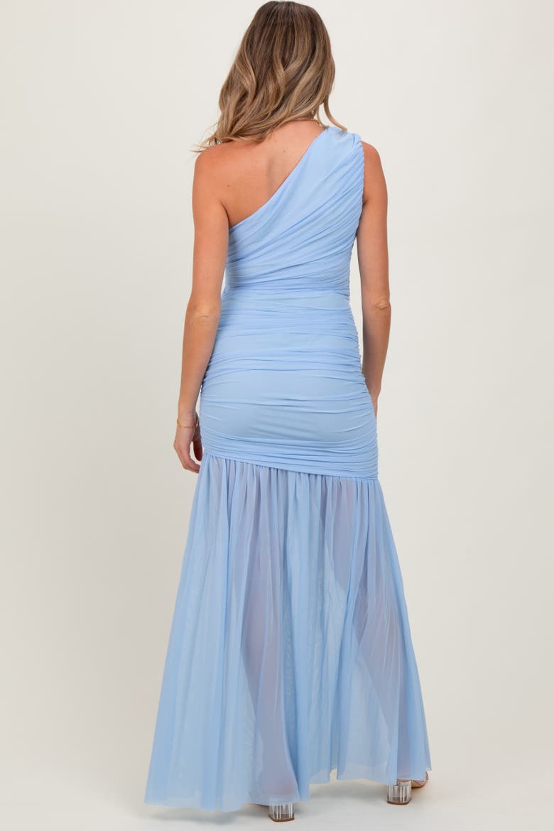 Ruched Mesh One Shoulder Maxi Dress, Alternate, color, Light Blue