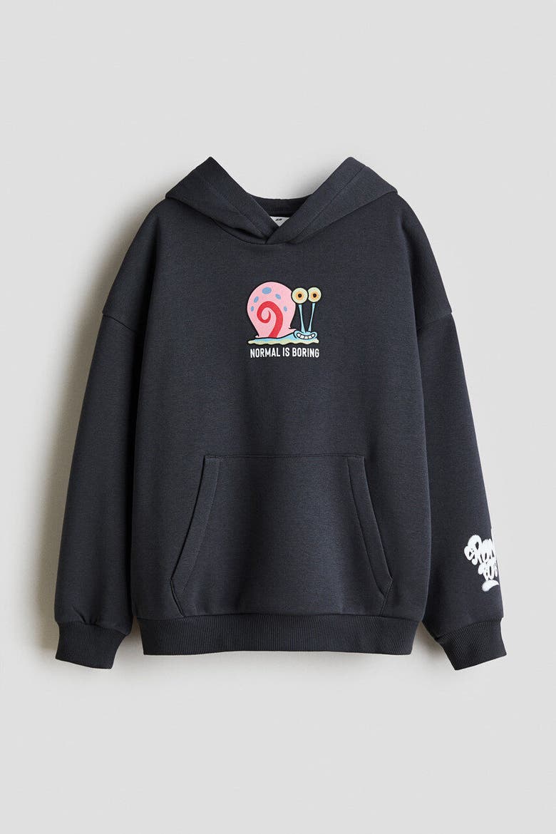Printed Hoodie, Main, color, Dark gray/SpongeBob