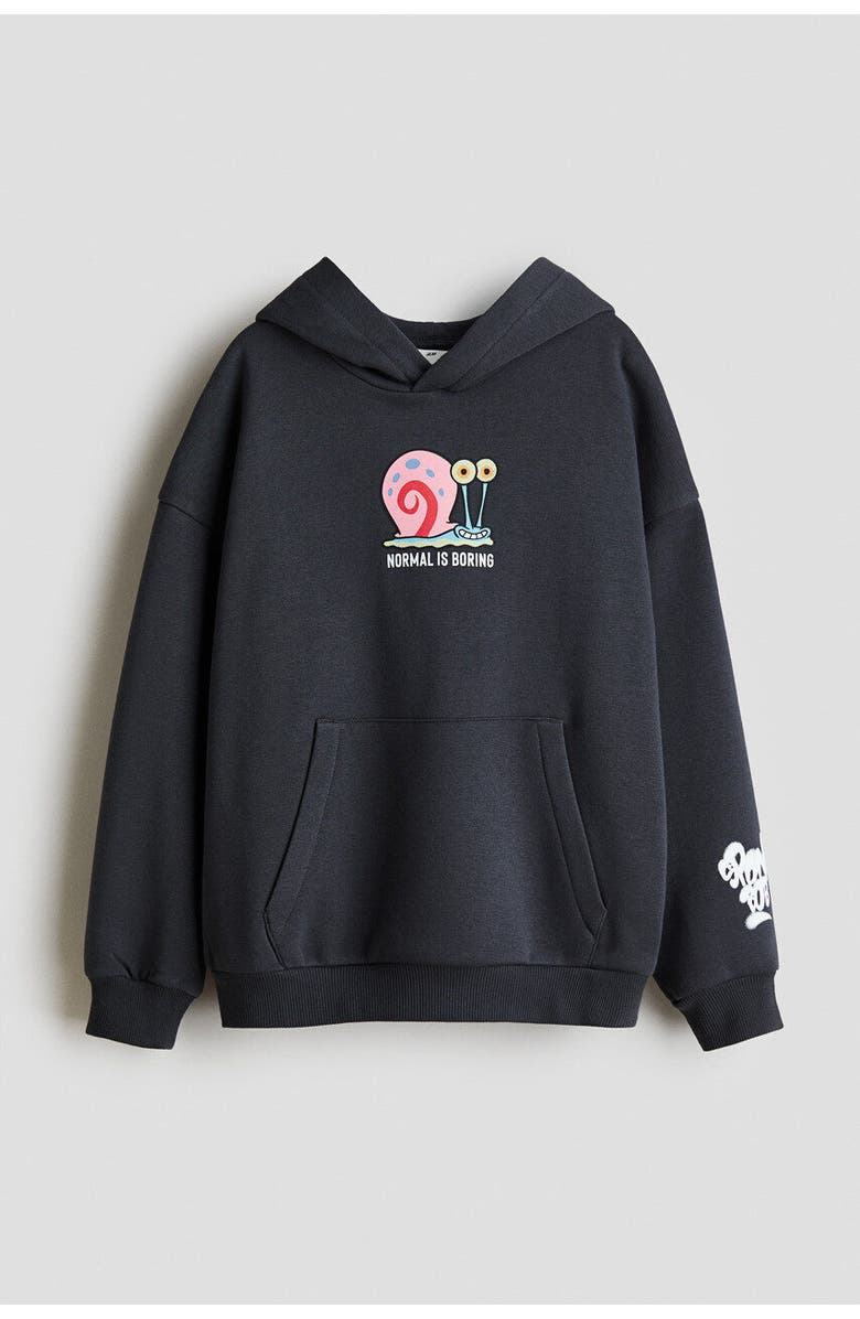 H&M Printed Hoodie, Main, color, Dark Gray/Spongebob