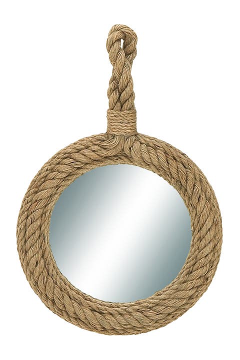 Brown Glass Wall Mirror with Rope Accents