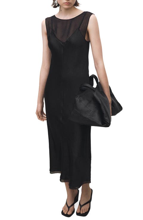 Contrasting Sleeveless Satin Maxi Dress