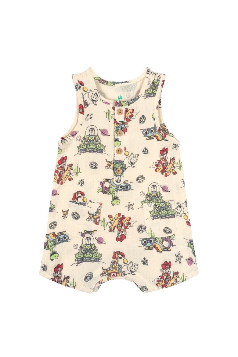Toy Story Cotton Gauze Sleeveless Shorty Romper, Main, color, Beige Toy Story