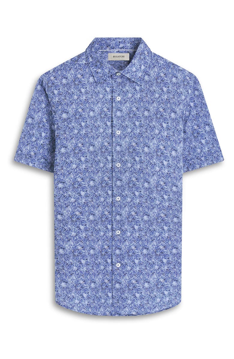 Bugatchi Miles OoohCotton<sup>®</sup> Floral Short Sleeve Button-Up Shirt, Alternate, color, Steel