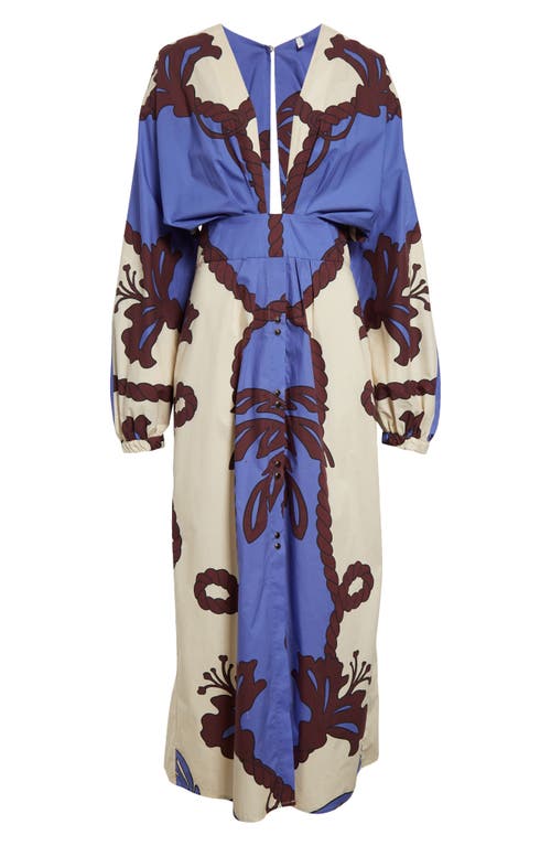 Johanna Ortiz Latitud Marina Long Sleeve Cotton Poplin Midi Dress In Blue