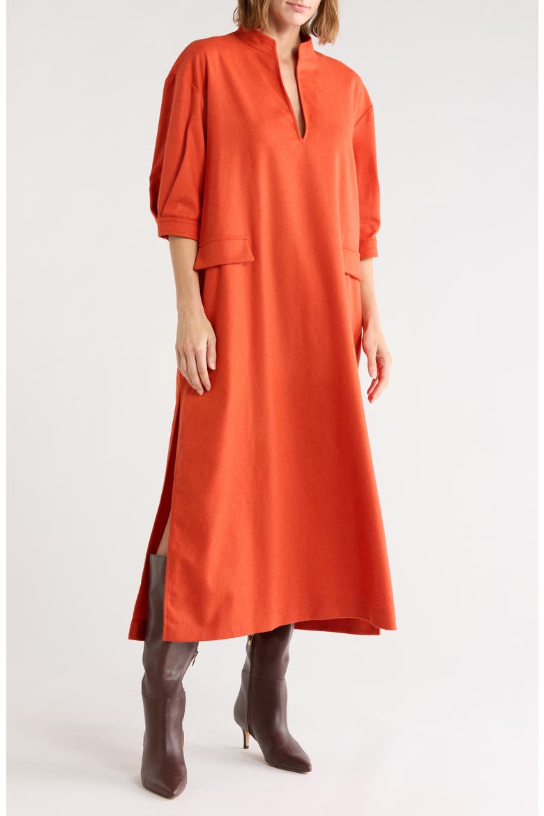 Wool Blend V-Neck Midi Dress, Main, color, ORANGE