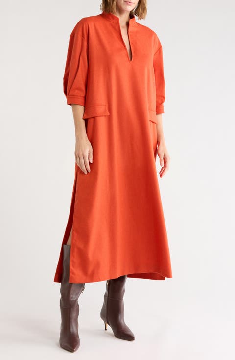 Wool Blend V-Neck Midi Dress
