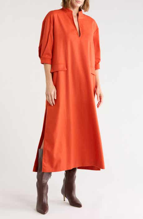 Wool Blend V-Neck Midi Dress