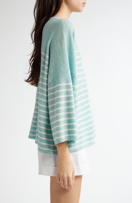 Johnstons Of Elgin Stripe Cashmere Sweater In Jade/zinc White