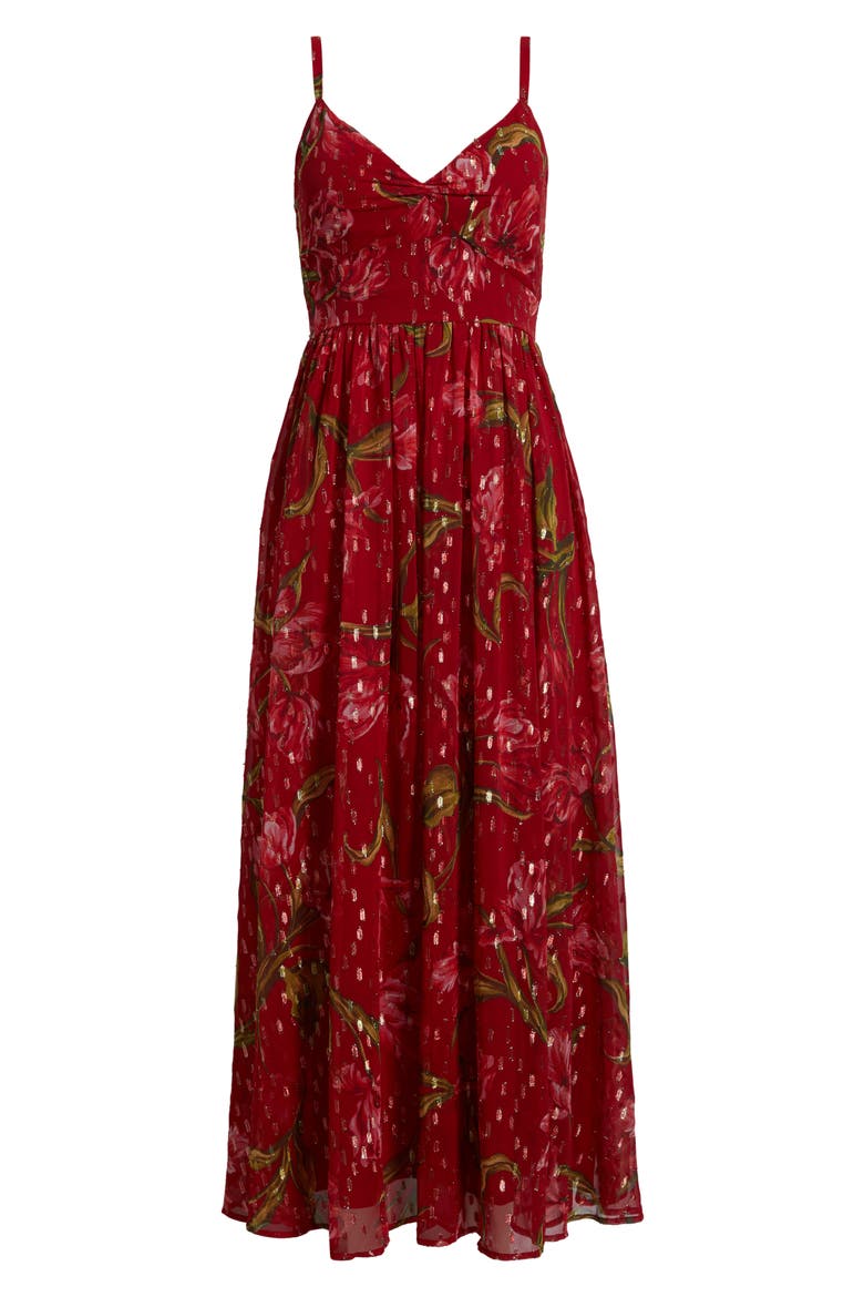 V-Neck Floral Gown, Alternate, color, RED