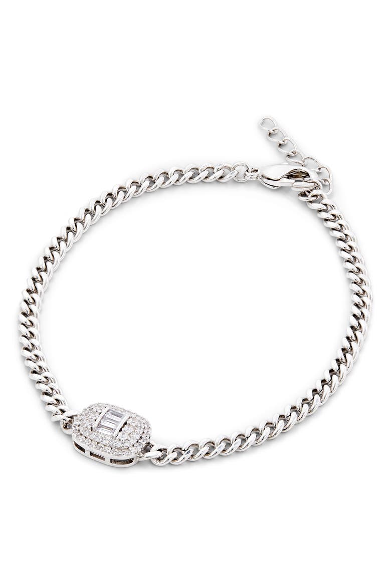 Curb Link Pavé Station Bracelet, Main, color, WHITE GOLD