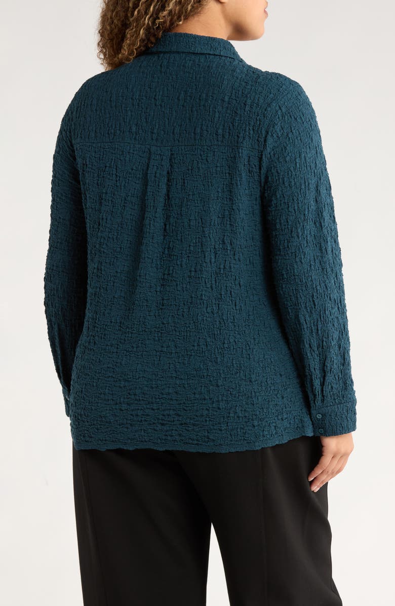 Eileen Fisher Slim Organic Cotton Blend Knit Button-Up Shirt, Alternate, color, Alpine